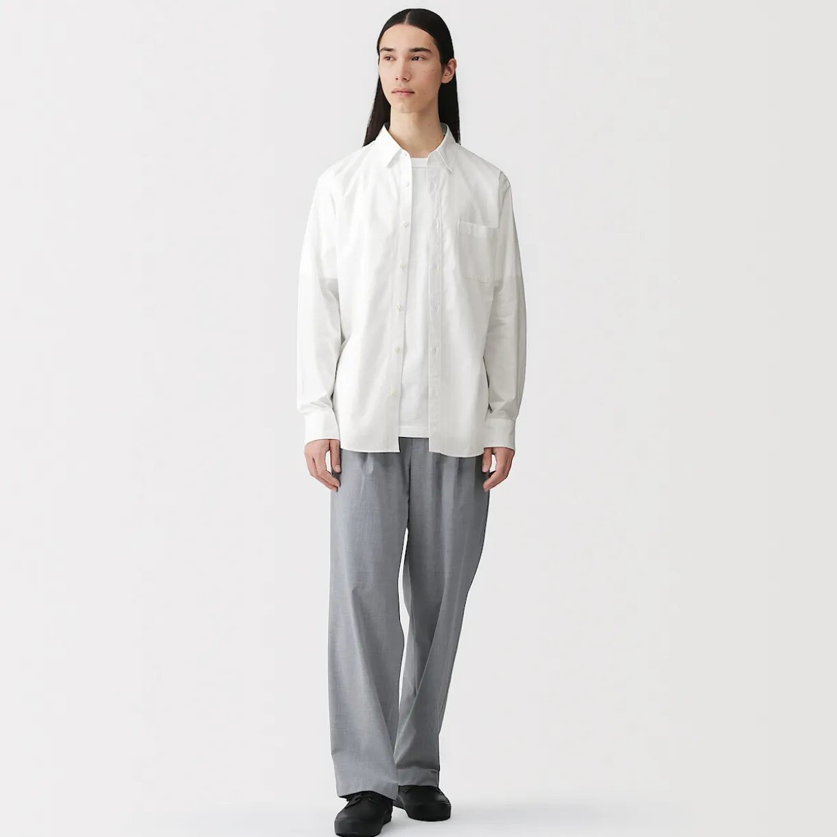 Chemise à manches longues en coton lavé homme