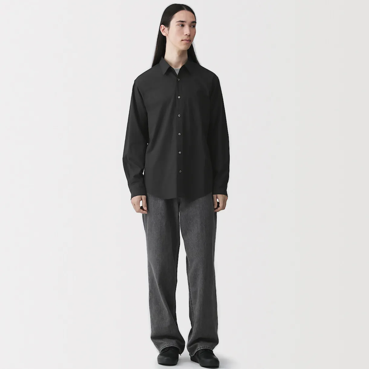 Chemise à manches longues en coton lavé homme