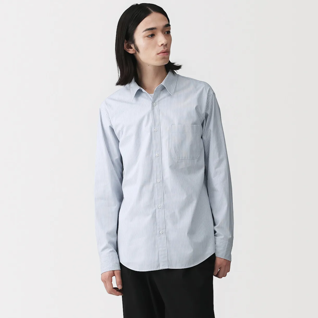 Chemise à manches longues en coton lavé homme