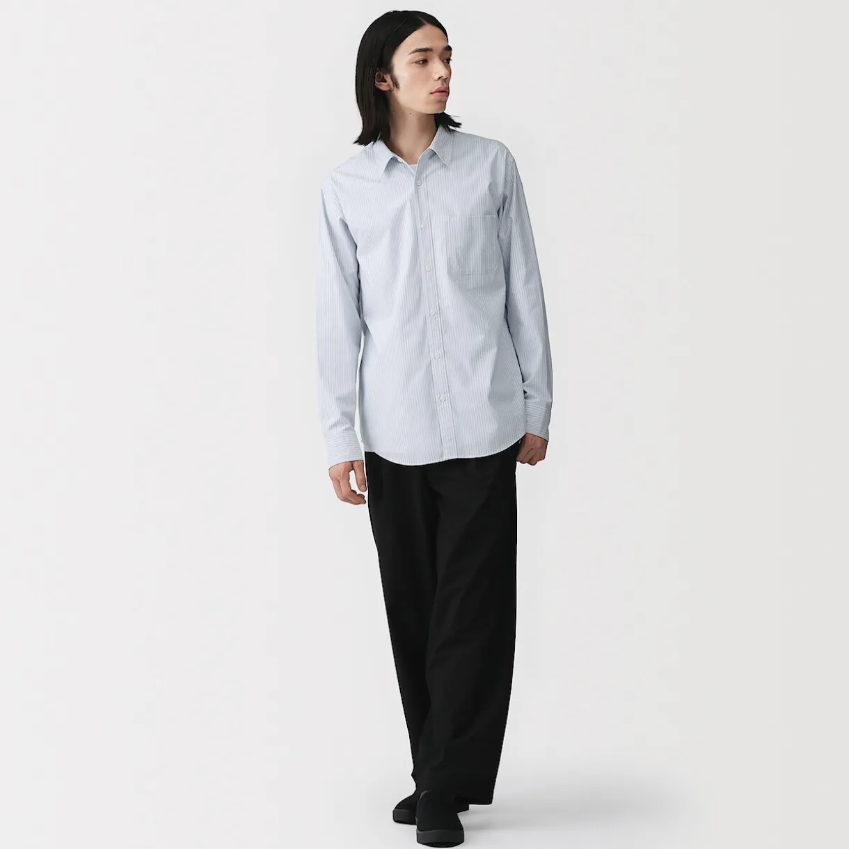 Chemise à manches longues en coton lavé homme