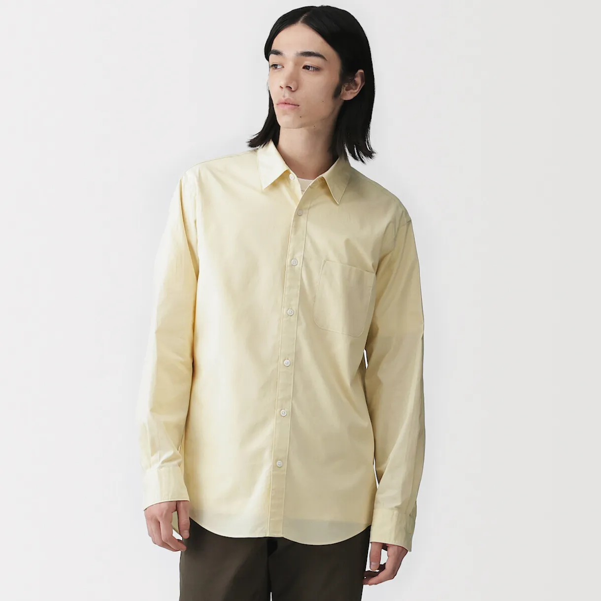 Chemise à manches longues en coton lavé homme