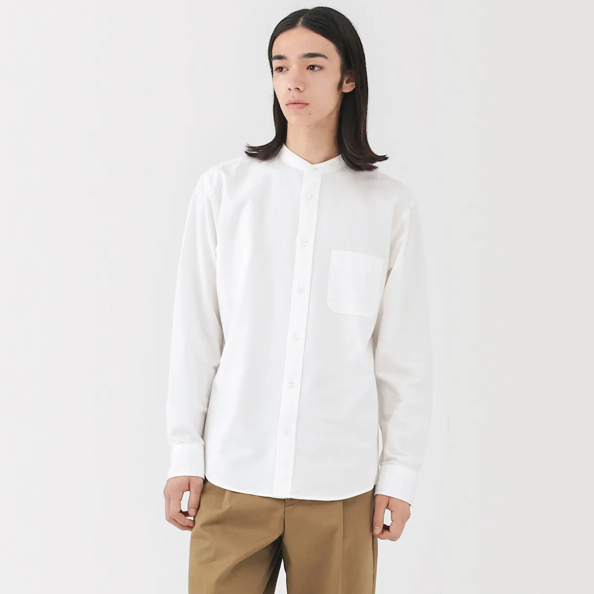 Chemise en coton Oxford lavé col officier pour homme