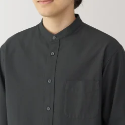 Chemise en coton Oxford lavé col officier homme