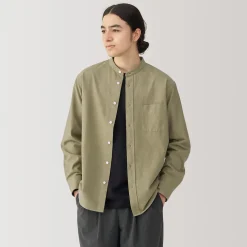 Chemise en coton Oxford lavé col officier homme