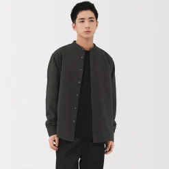 Chemise en coton Oxford lavé col officier pour homme