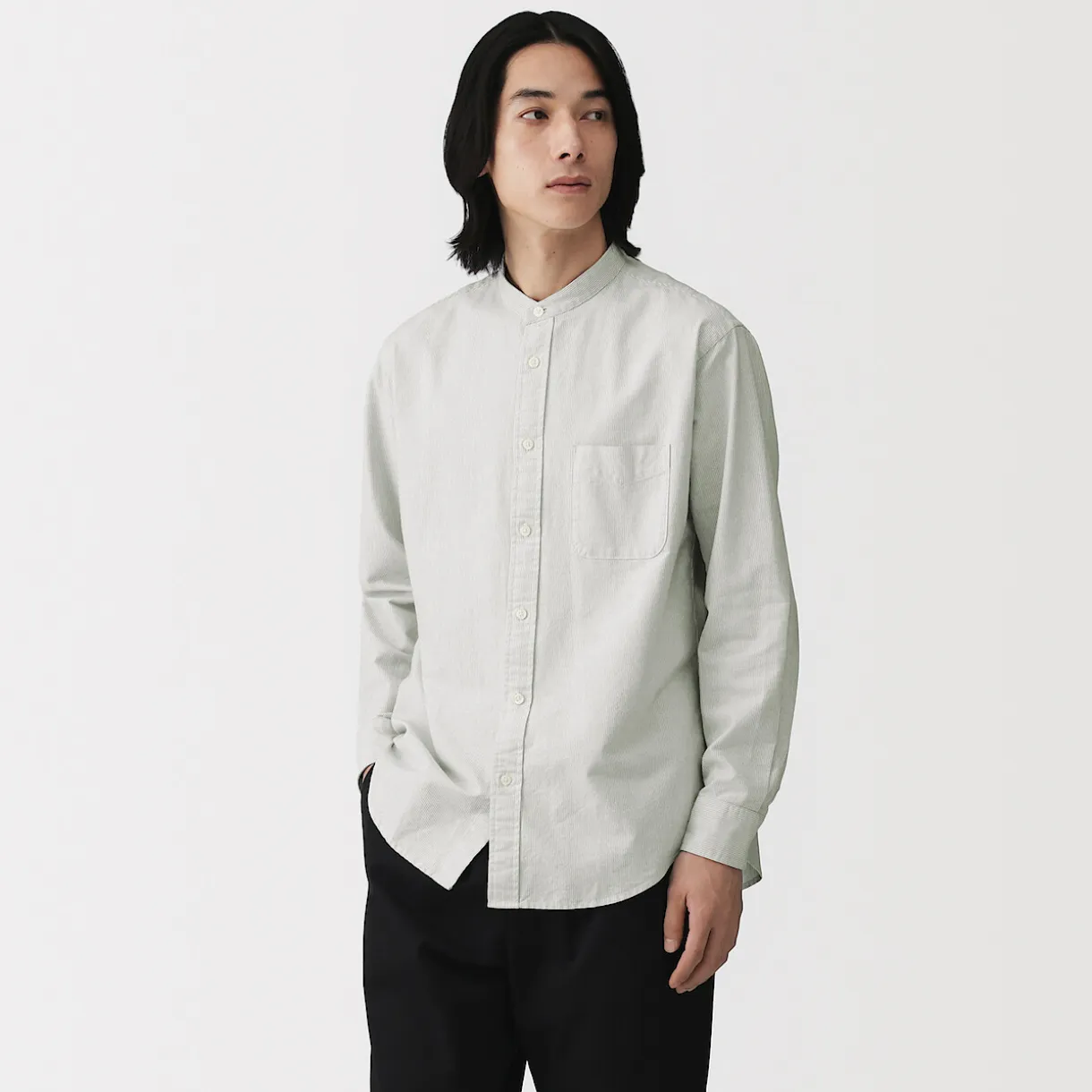 Chemise en coton Oxford lavé col officier pour homme