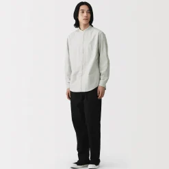 Chemise en coton Oxford lavé col officier pour homme