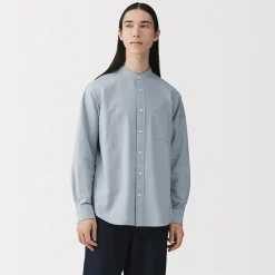 Chemise en coton Oxford lavé col officier pour homme