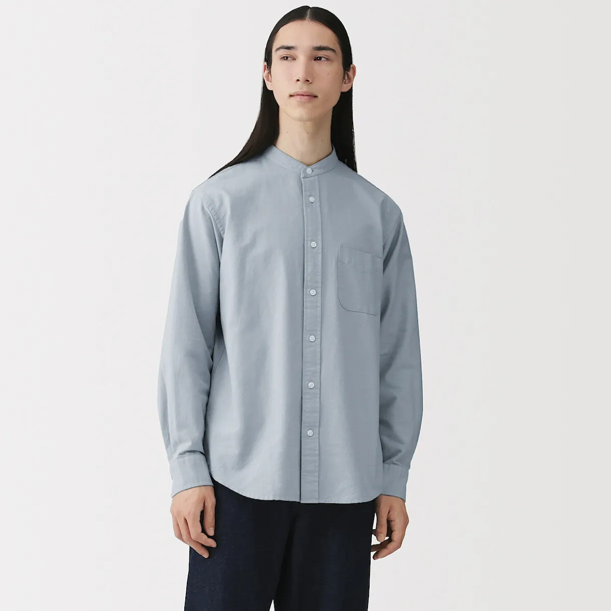 Chemise en coton Oxford lavé col officier pour homme