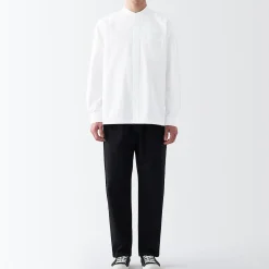 Chemise en coton Oxford lavé col officier homme