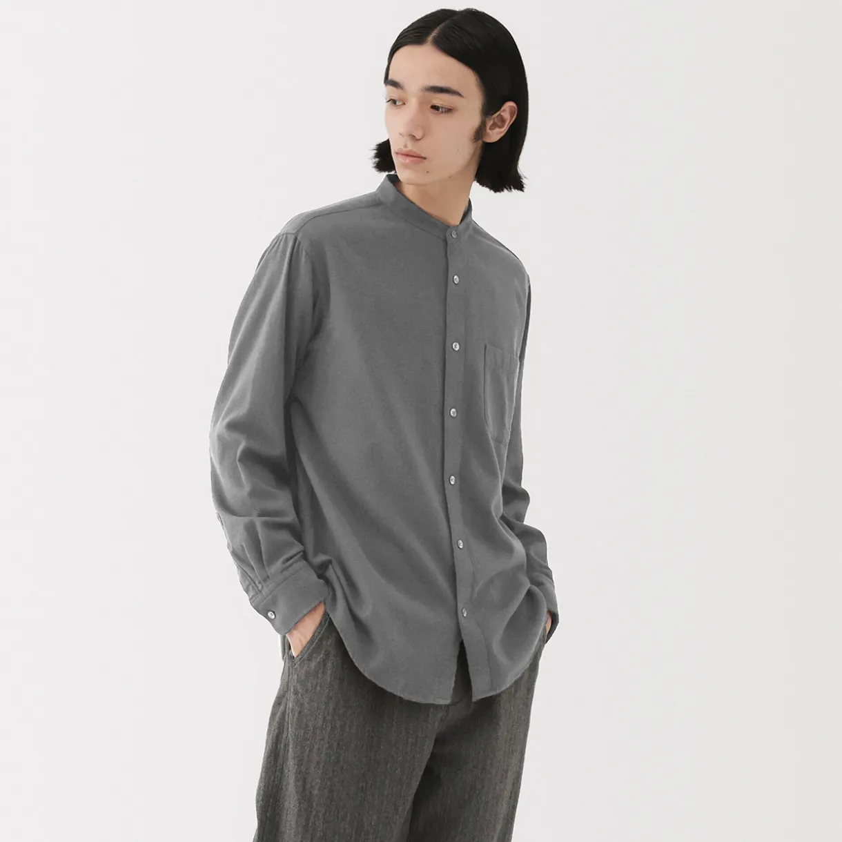 Chemise en flanelle col officier pour homme