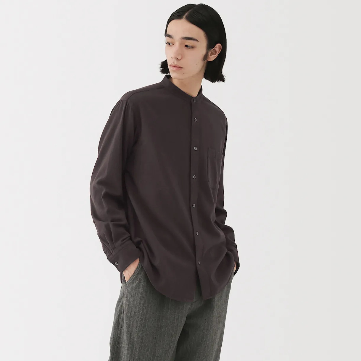 Chemise en flanelle col officier pour homme