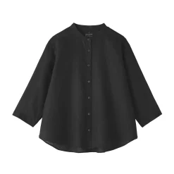 Chemisier à col officier en lin lavé pour femme