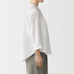 Chemisier à col officier en lin lavé pour femme