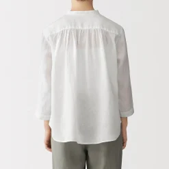 Chemisier à col officier en lin lavé pour femme