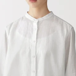 Chemisier à col officier en lin lavé pour femme