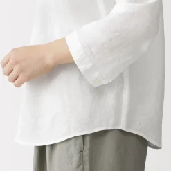 Chemisier à col officier en lin lavé pour femme