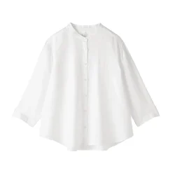 Chemisier à col officier en lin lavé pour femme