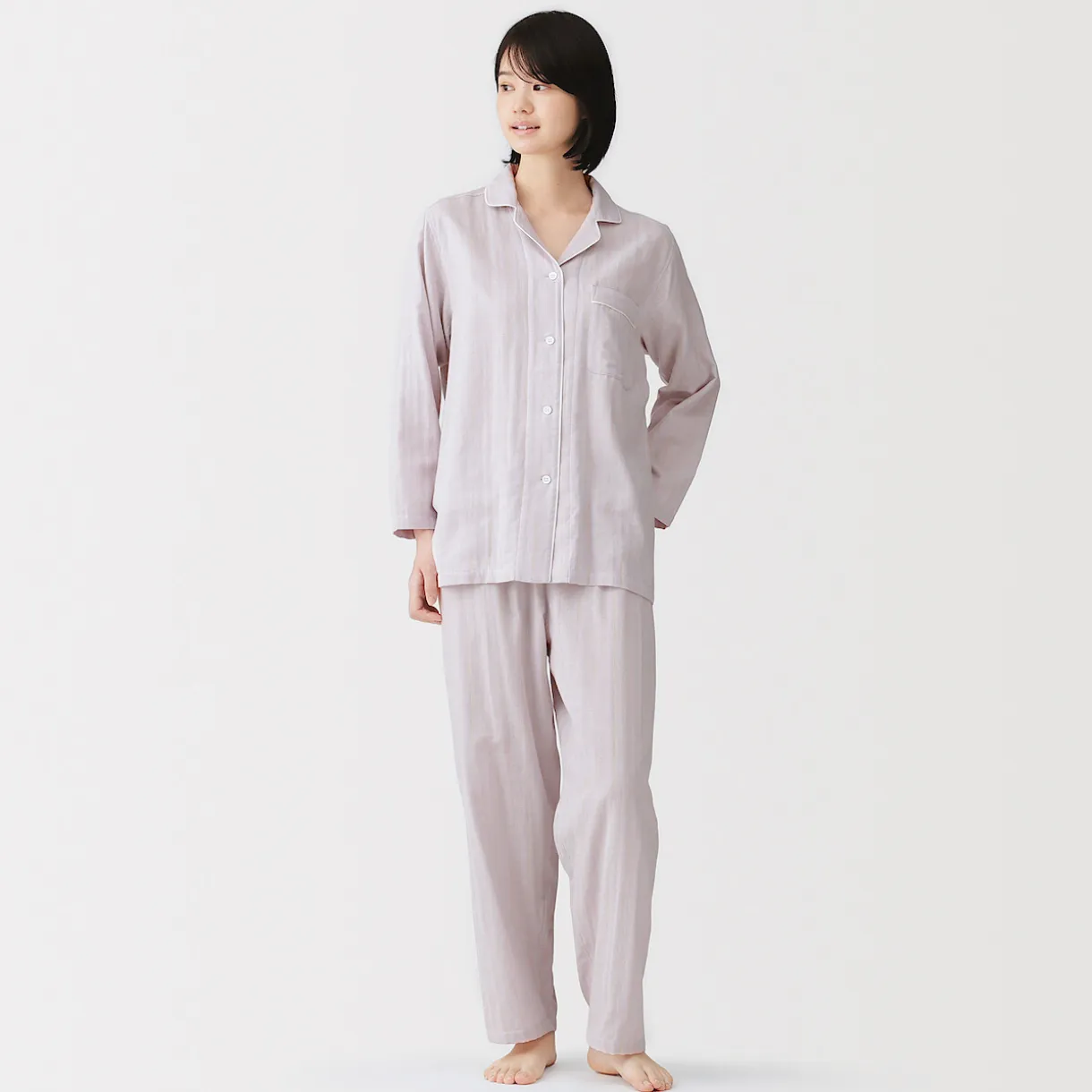Ensemble pyjama à manches longues en gaze double pour femme