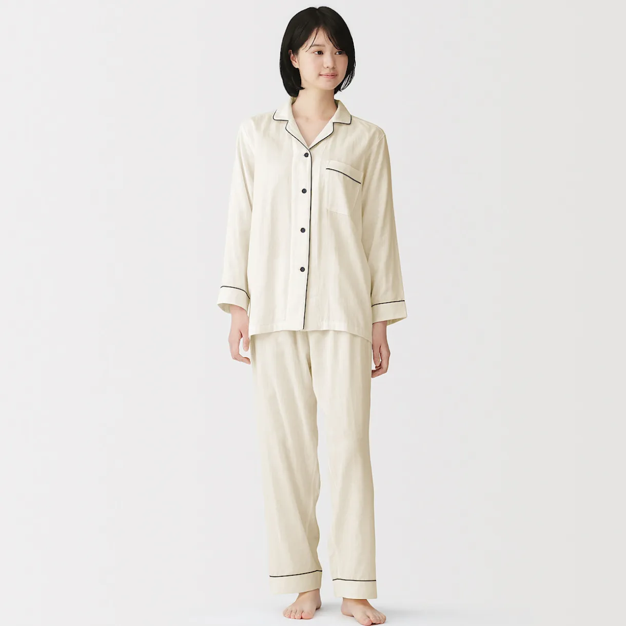 Ensemble pyjama à manches longues en gaze double pour femme