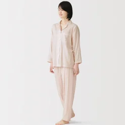 Ensemble pyjama à manches longues en gaze double pour femme