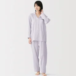 Ensemble pyjama à manches longues en gaze double pour femme