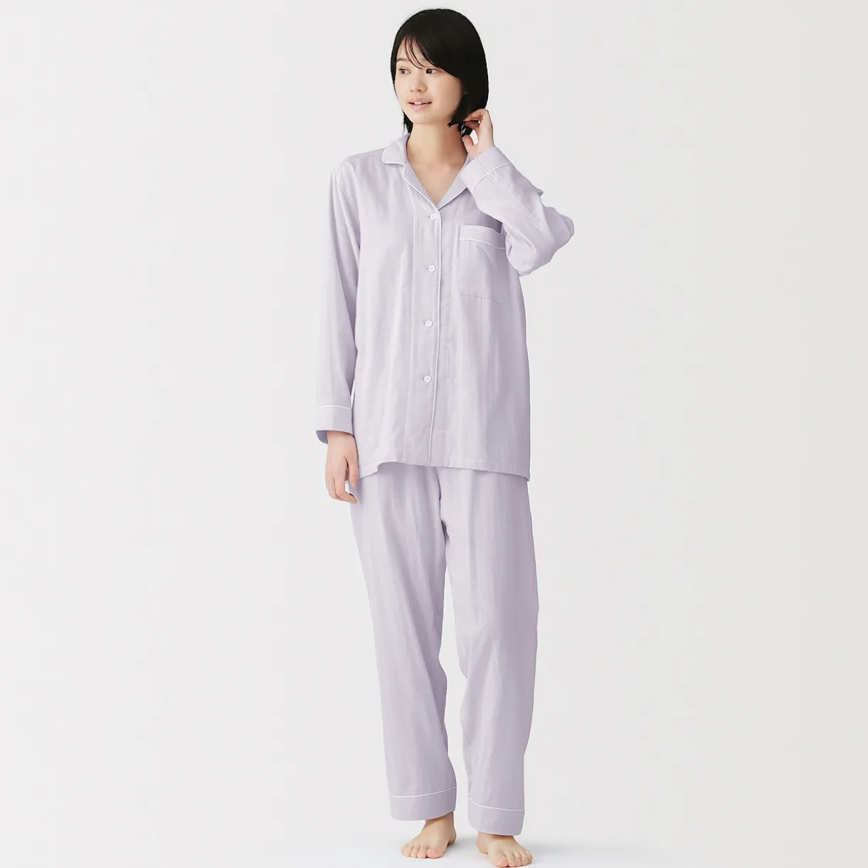 Ensemble pyjama à manches longues en gaze double pour femme