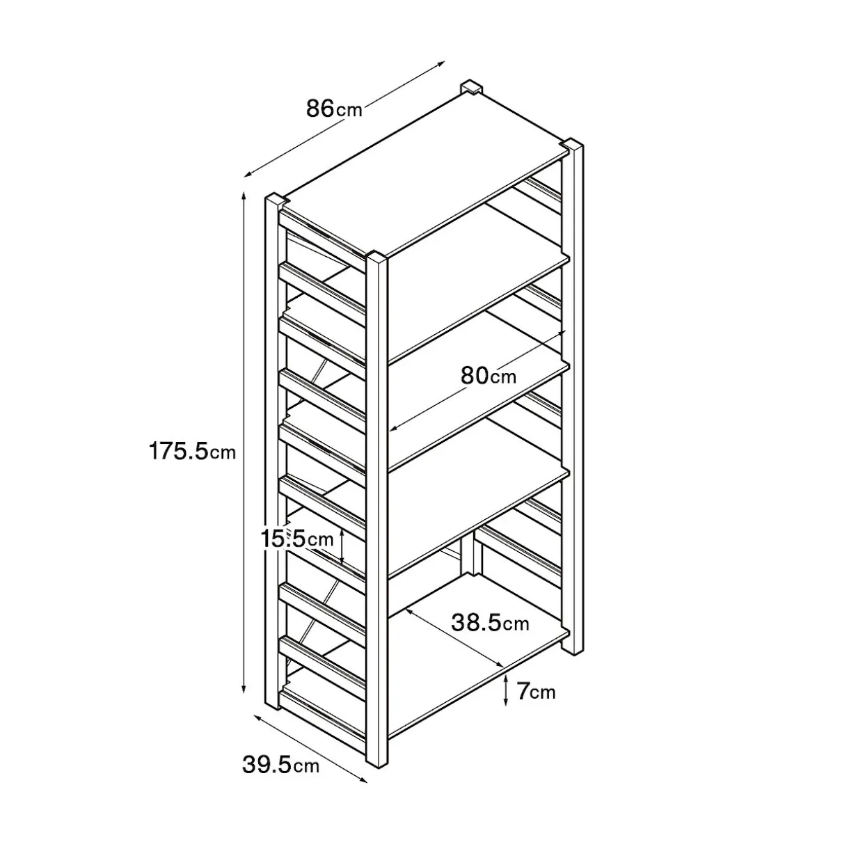 Etagère en pin large ‐ 5 niveaux