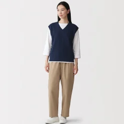 Gilet en tricot torsadé de mélange de coton pour femme