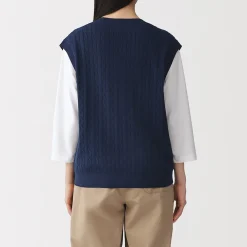 Gilet en tricot torsadé de mélange de coton pour femme