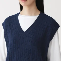 Gilet en tricot torsadé de mélange de coton pour femme