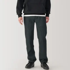 Jeans à Jambe Droite en Mélange de Kapok pour Homme ‐ Noir