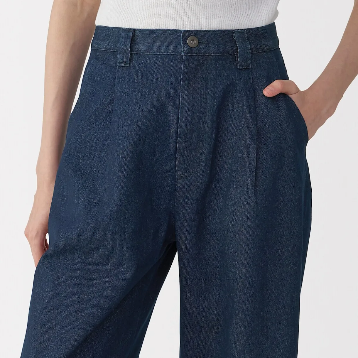 Jeans en washi et denim pour femme ‐ Bleu marine foncé