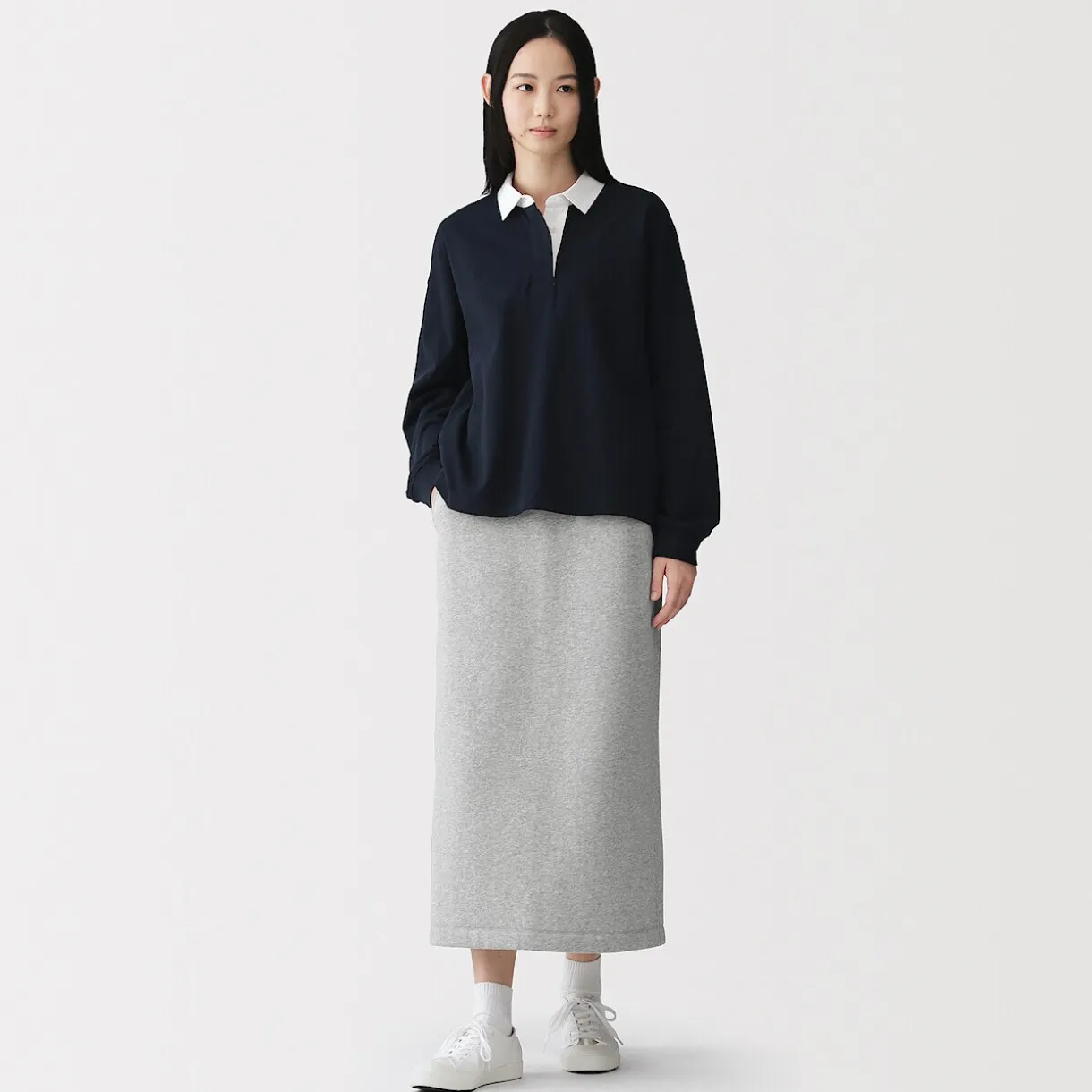 Jupe midi en sweat léger et coton mélangé pour femme