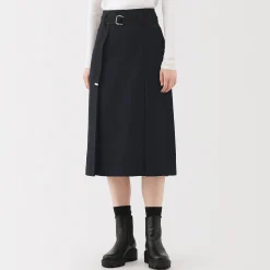 Jupe midi plissée en sergé de polyester pour femme