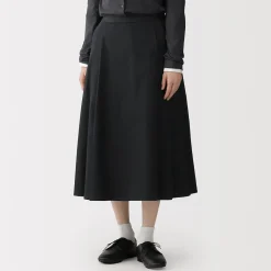 Jupe midi plissée et évasée en sergé de coton mélangé pour femme