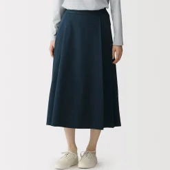 Jupe midi plissée et évasée en sergé de coton mélangé pour femme