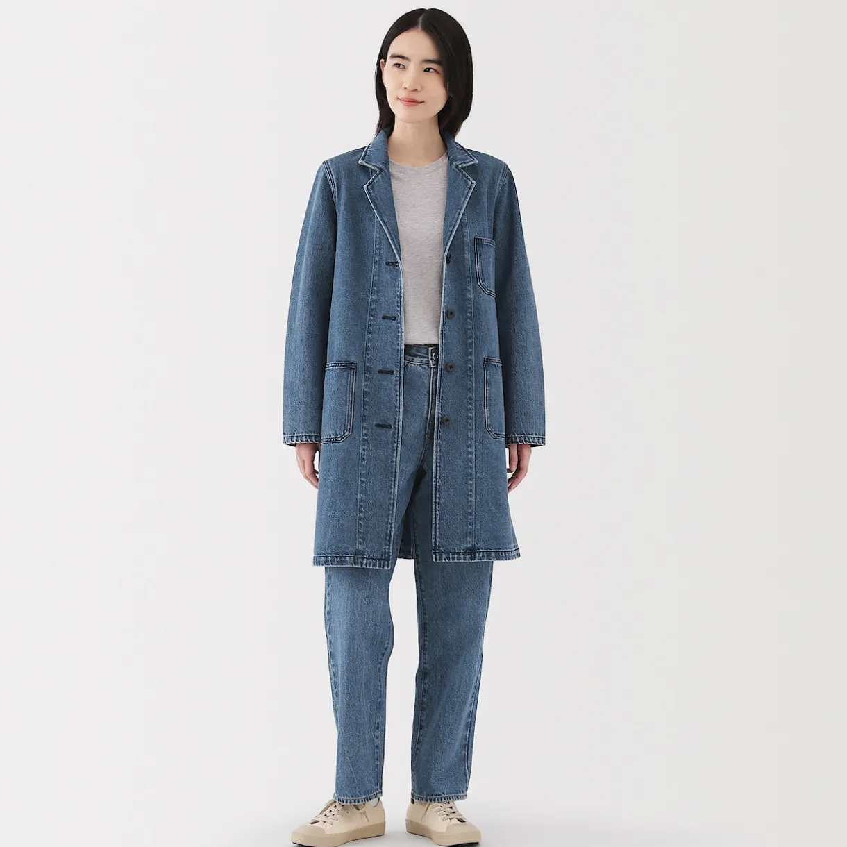 Manteau en denim mélangé kapok pour femme
