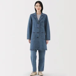 Manteau en denim mélangé kapok pour femme