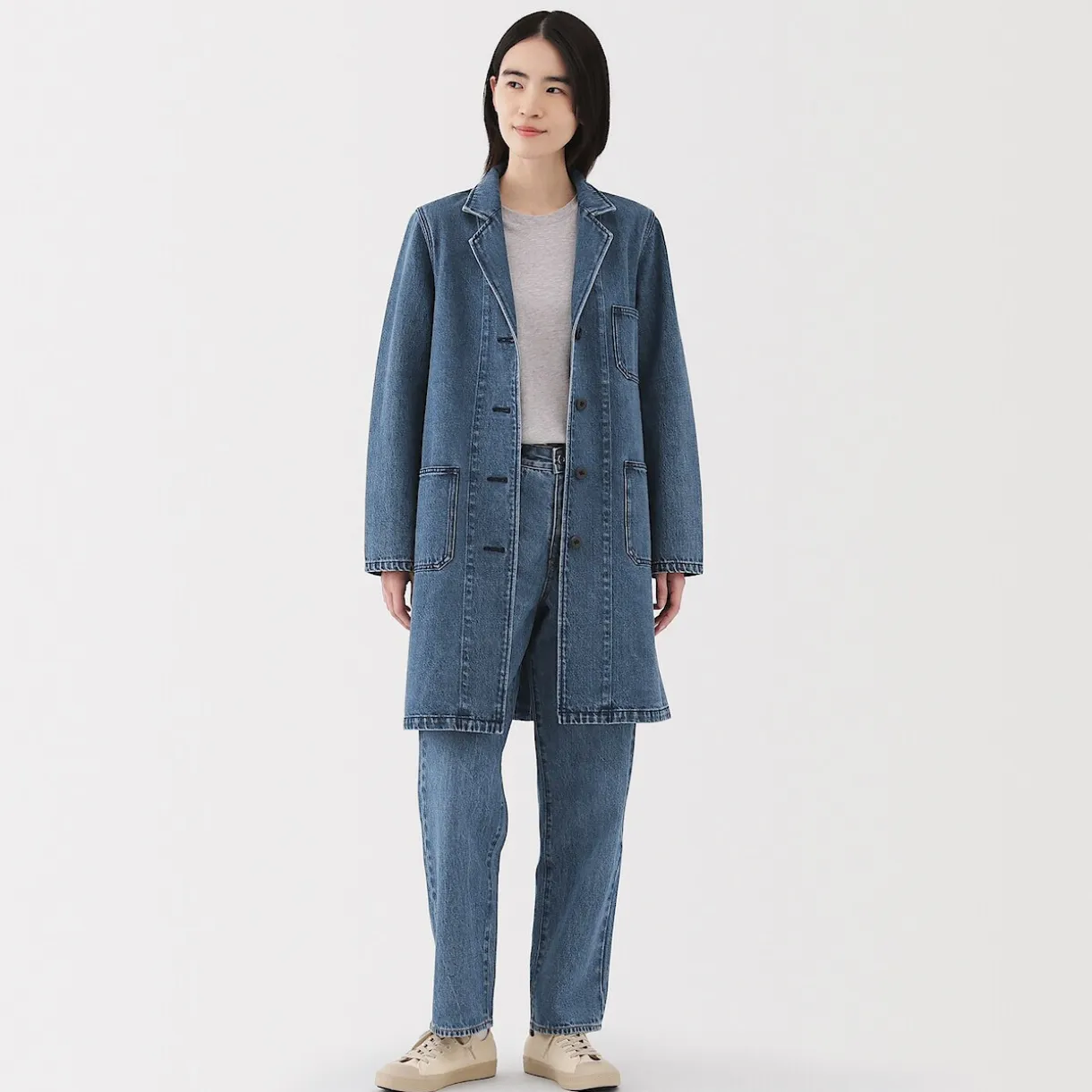 Manteau en denim mélangé kapok pour femme