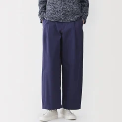 Pantalon à coupe cocon et à plis en toile de coton pour femme