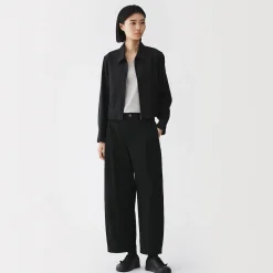 Pantalon à coupe cocon et à plis en toile de coton pour femme