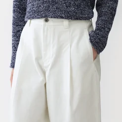 Pantalon à coupe cocon et à plis en toile de coton pour femme