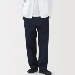 Pantalon Chino Indigo à pinces en coton stretch coupe wide homme