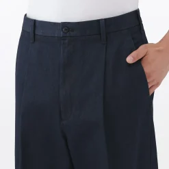 Pantalon Chino Indigo à pinces en coton stretch coupe wide homme