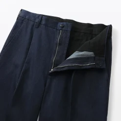 Pantalon Chino Indigo à pinces en coton stretch coupe wide homme