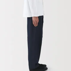 Pantalon Chino Indigo à pinces en coton stretch coupe wide homme