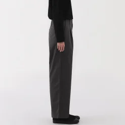 Pantalon chino long à pinces en coton coupe large pour femme