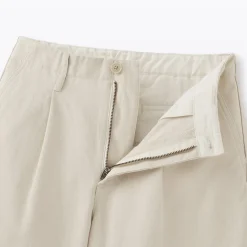 Pantalon chino long à pinces en coton coupe large pour femme