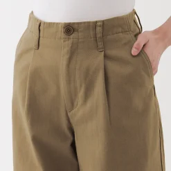 Pantalon chino long à pinces en coton coupe large pour femme